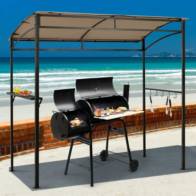 7 x 4.5 Feet Grill Gazebo Outdoor Patio Garden BBQ Canopy Shelter-Brown - Brown - Gazebos