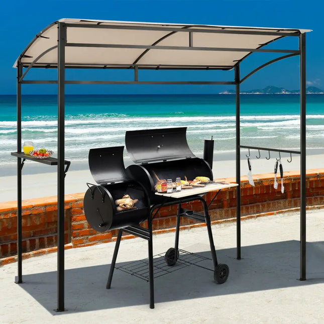 7 x 4.5 Feet Grill Gazebo Outdoor Patio Garden BBQ Canopy Shelter-Beige - Beige - Gazebos
