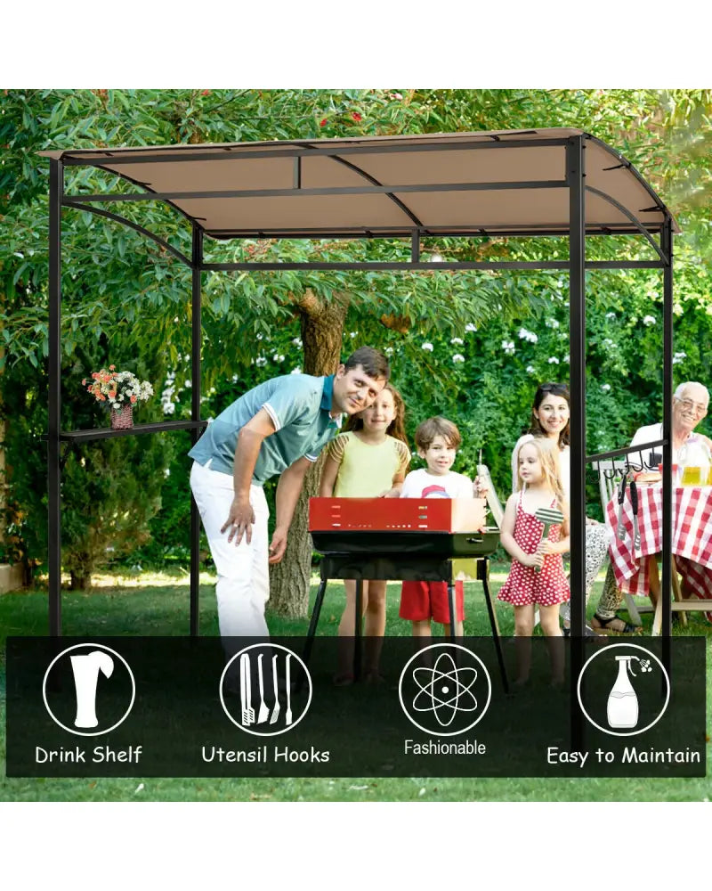 7 x 4.5 Feet Grill Gazebo Outdoor Patio Garden BBQ Canopy Shelter-Brown - Brown - Gazebos