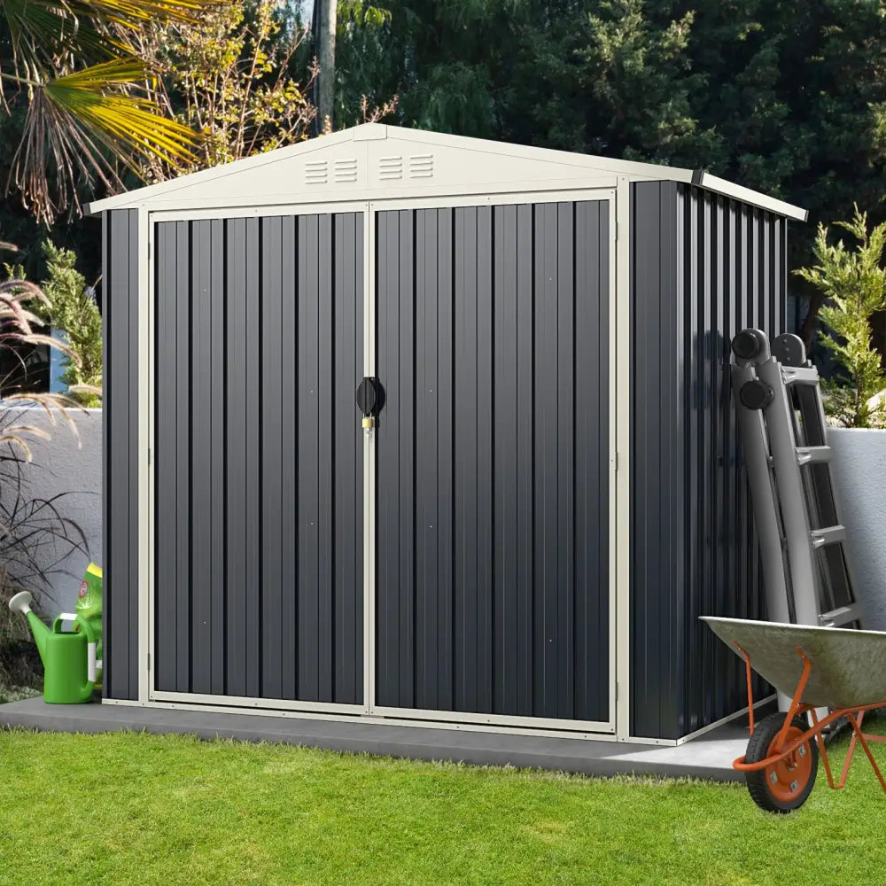 7 x 4 Feet Metal Outdoor Storage Shed with Lockable Door-Gray - Gray - Sheds & Outdoor Storage