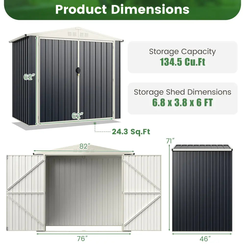 7 x 4 Feet Metal Outdoor Storage Shed with Lockable Door-Gray - Gray - Sheds & Outdoor Storage
