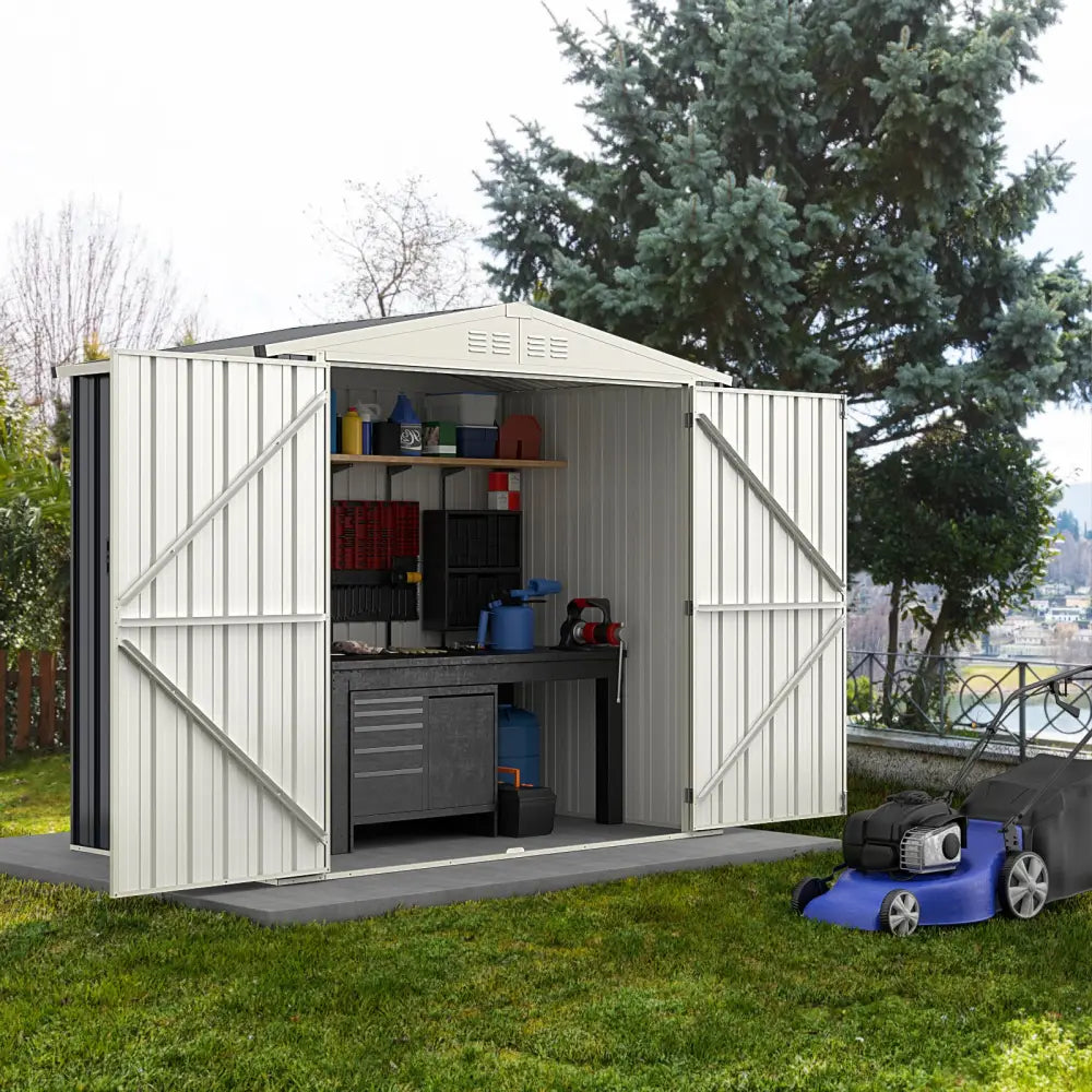 7 x 4 Feet Metal Outdoor Storage Shed with Lockable Door-Gray - Gray - Sheds & Outdoor Storage