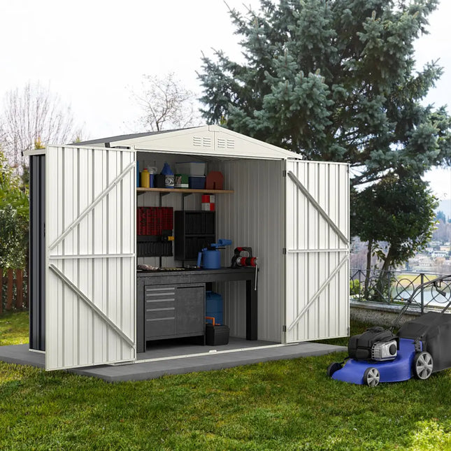 7 x 4 Feet Metal Outdoor Storage Shed with Lockable Door-Gray - Gray - Sheds & Outdoor Storage