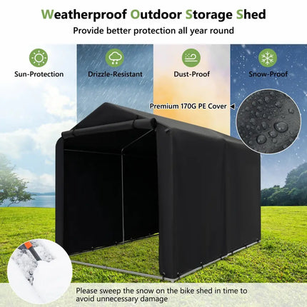 7 x 5.2FT Storage Shelter Outdoor Bike Tent with Waterproof Cover and Zipper Door-Gray - Gray - Carports