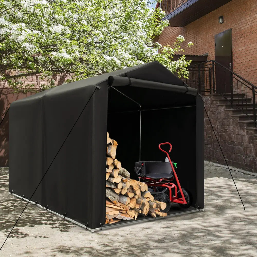 7 x 5.2FT Storage Shelter Outdoor Bike Tent with Waterproof Cover and Zipper Door-Gray - Gray - Carports