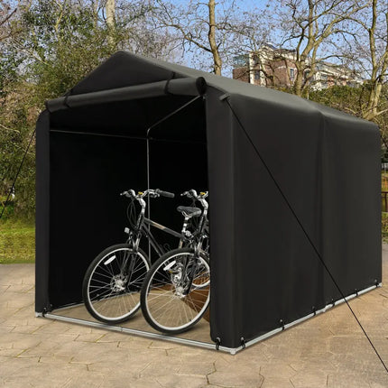 7 x 5.2FT Storage Shelter Outdoor Bike Tent with Waterproof Cover and Zipper Door-Gray - Gray - Carports
