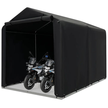 7 x 5.2FT Storage Shelter Outdoor Bike Tent with Waterproof Cover and Zipper Door-Gray - Gray - Carports