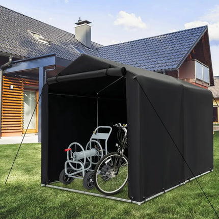 7 x 5.2FT Storage Shelter Outdoor Bike Tent with Waterproof Cover and Zipper Door-Gray - Gray - Carports