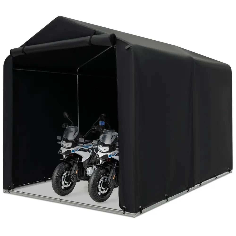 7 x 5.2FT Storage Shelter Outdoor Bike Tent with Waterproof Cover and Zipper Door-Gray - Gray - Carports
