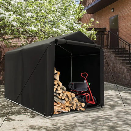 7 x 5.2FT Storage Shelter Outdoor Bike Tent with Waterproof Cover and Zipper Door-Gray - Gray - Carports