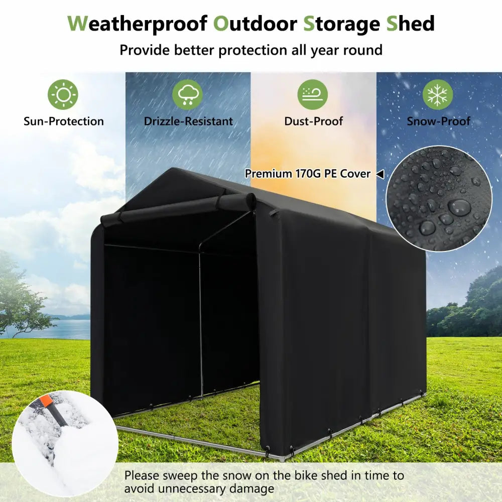 7 x 5.2FT Storage Shelter Outdoor Bike Tent with Waterproof Cover and Zipper Door-Gray - Gray - Carports