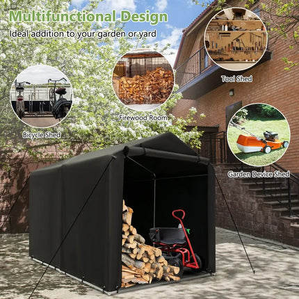 7 x 5.2FT Storage Shelter Outdoor Bike Tent with Waterproof Cover and Zipper Door-Gray - Gray - Carports