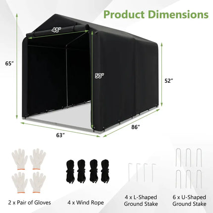 7 x 5.2FT Storage Shelter Outdoor Bike Tent with Waterproof Cover and Zipper Door-Gray - Gray - Carports