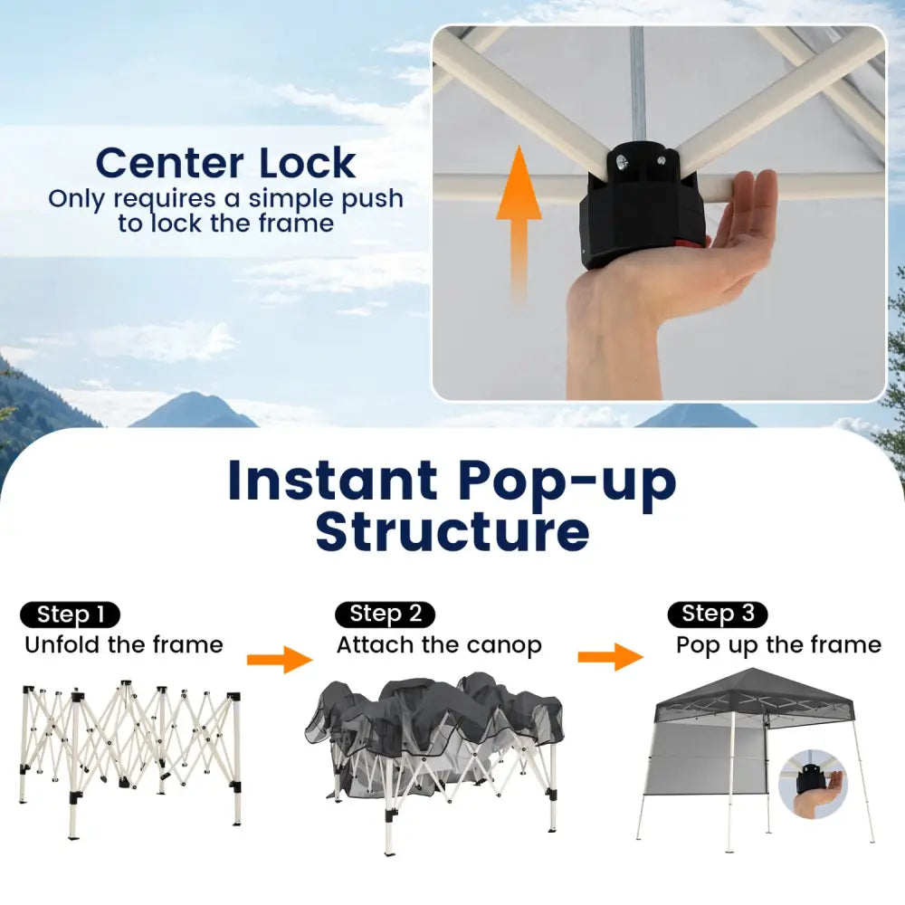 7 x 7 FT Pop-Up Canopy Tent with 1 Push Center Lock for Sports Picnic Camping-Gray - Gray - Canopies