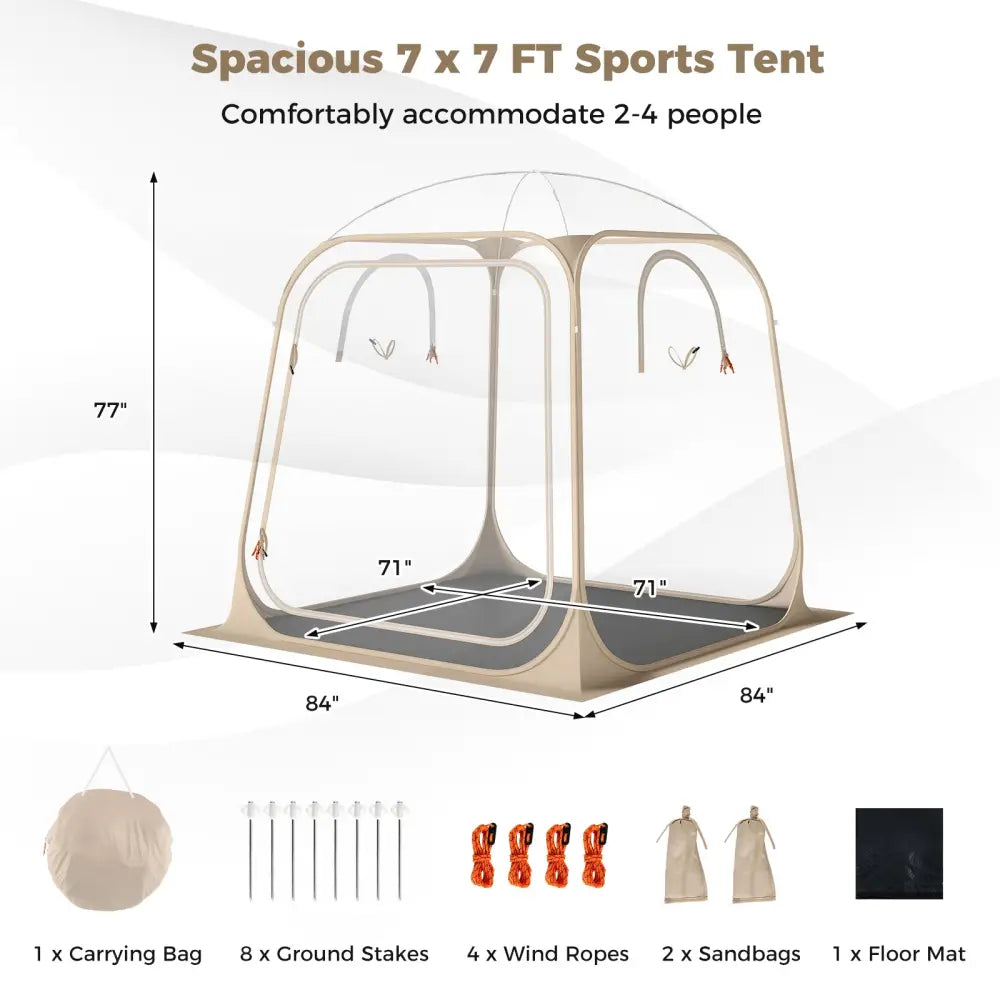7 x 7 FT Pop Up Sports Tent Clear Bubble Tent All-Weather Waterproof Pod with Sealed Floor - Tents