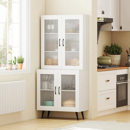70.5 inch Tall Kitchen Pantry Cabinet Cupboard with 4 Transparent Doors-White - White - Sideboards Cabinets & Buffets
