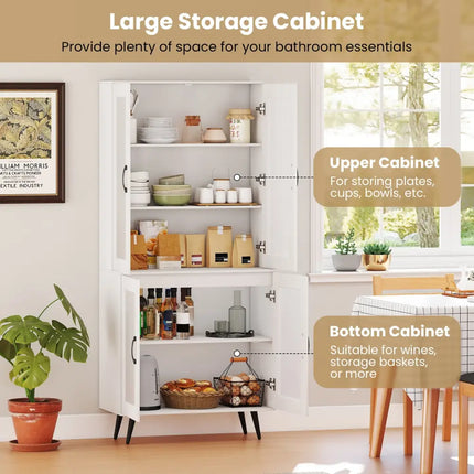 70.5 inch Tall Kitchen Pantry Cabinet Cupboard with 4 Transparent Doors-White - White - Sideboards Cabinets & Buffets