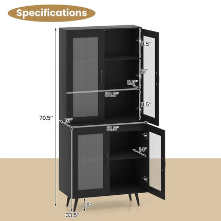70.5 inch Tall Kitchen Pantry Cabinet Cupboard with 4 Transparent Doors-Black - Black - Sideboards Cabinets & Buffets