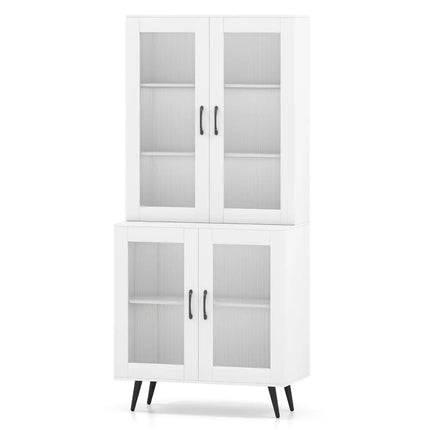 70.5 inch Tall Kitchen Pantry Cabinet Cupboard with 4 Transparent Doors-White - White - Sideboards Cabinets & Buffets