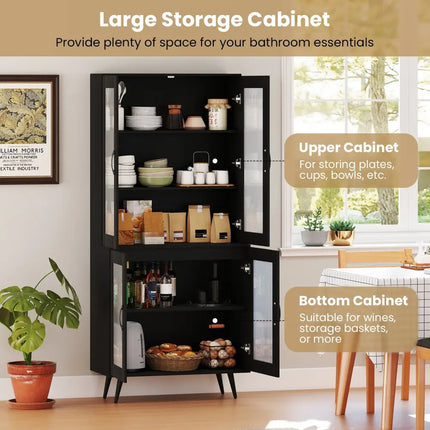 70.5 inch Tall Kitchen Pantry Cabinet Cupboard with 4 Transparent Doors-Black - Black - Sideboards Cabinets & Buffets