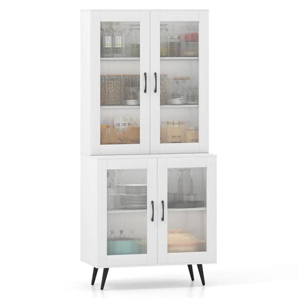 70.5 inch Tall Kitchen Pantry Cabinet Cupboard with 4 Transparent Doors-White - White - Sideboards Cabinets & Buffets