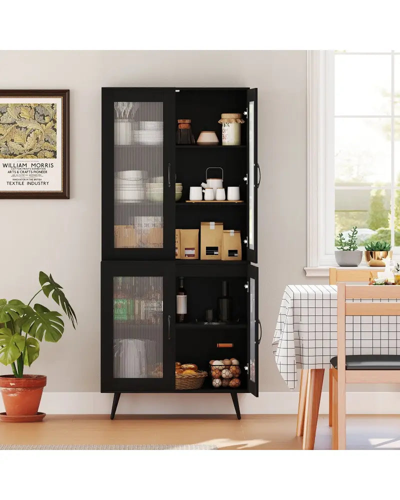 70.5 inch Tall Kitchen Pantry Cabinet Cupboard with 4 Transparent Doors-Black - Black - Sideboards Cabinets & Buffets