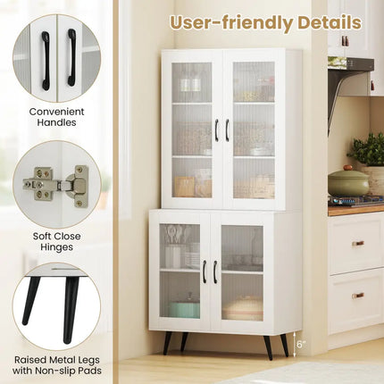 70.5 inch Tall Kitchen Pantry Cabinet Cupboard with 4 Transparent Doors-White - White - Sideboards Cabinets & Buffets