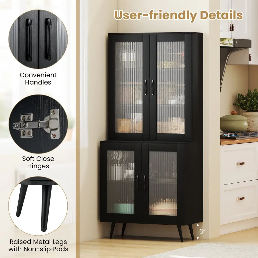 70.5 inch Tall Kitchen Pantry Cabinet Cupboard with 4 Transparent Doors-Black - Black - Sideboards Cabinets & Buffets
