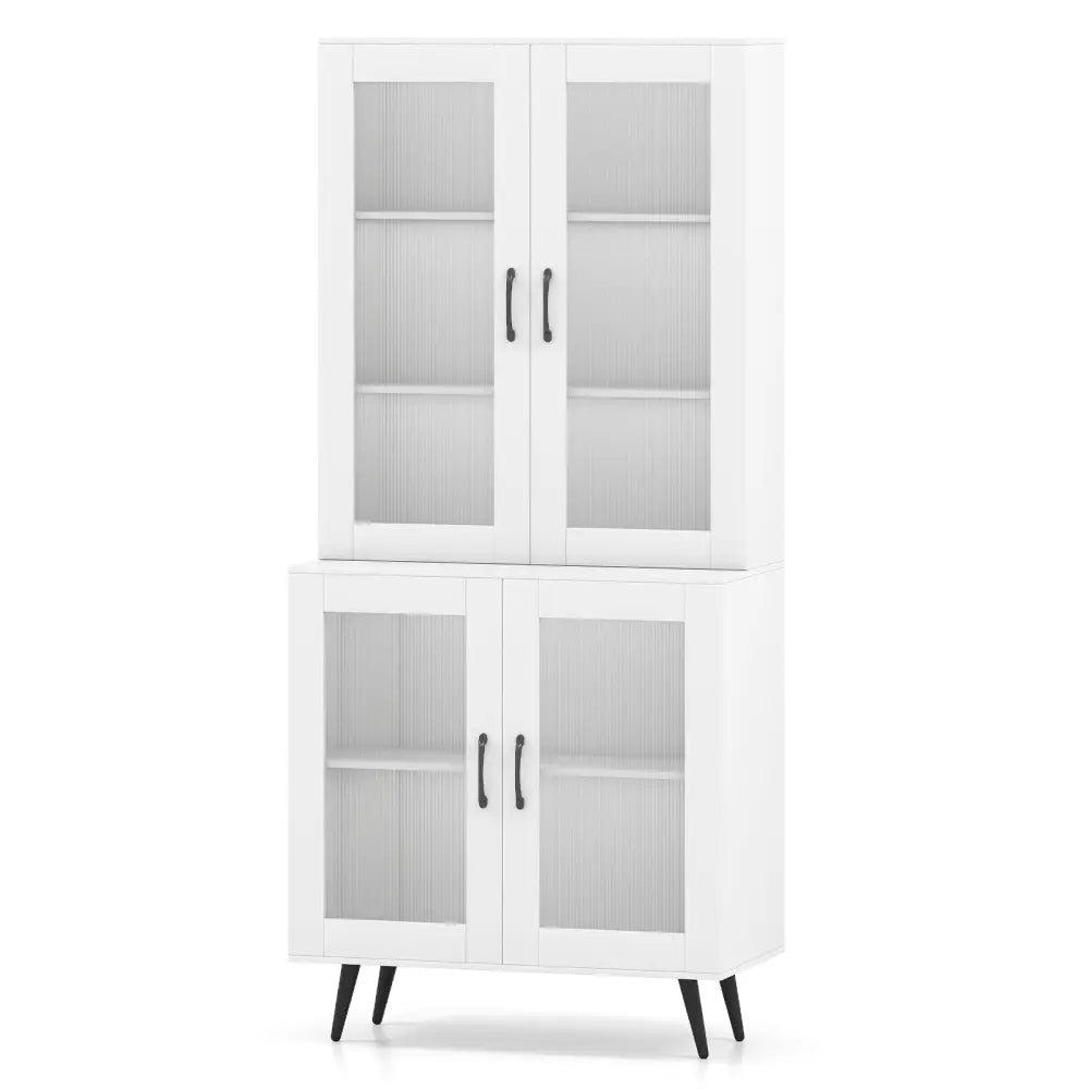 70.5 inch Tall Kitchen Pantry Cabinet Cupboard with 4 Transparent Doors-White - White - Sideboards Cabinets & Buffets
