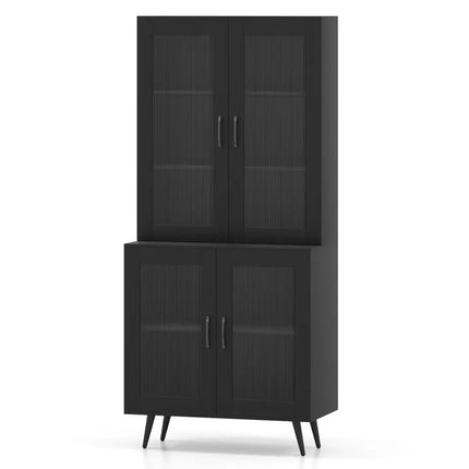 70.5 inch Tall Kitchen Pantry Cabinet Cupboard with 4 Transparent Doors-Black - Black - Sideboards Cabinets & Buffets