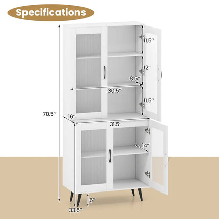 70.5 inch Tall Kitchen Pantry Cabinet Cupboard with 4 Transparent Doors-White - White - Sideboards Cabinets & Buffets