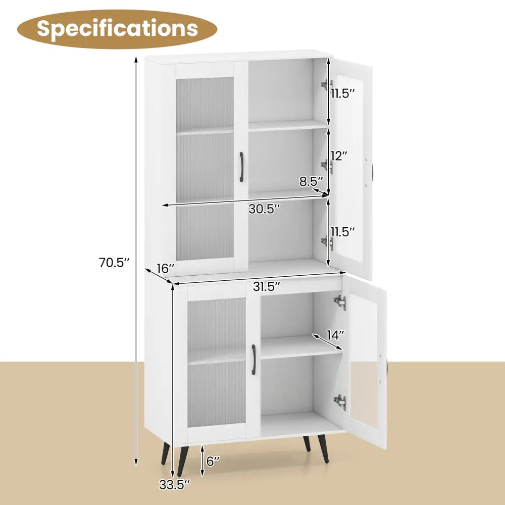 70.5 inch Tall Kitchen Pantry Cabinet Cupboard with 4 Transparent Doors-White - White - Sideboards Cabinets & Buffets