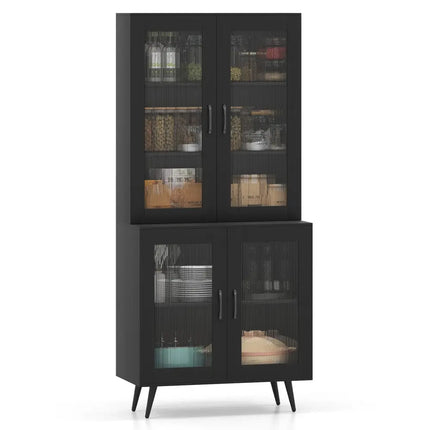 70.5 inch Tall Kitchen Pantry Cabinet Cupboard with 4 Transparent Doors-Black - Black - Sideboards Cabinets & Buffets