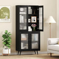 70.5 inch Tall Kitchen Pantry Cabinet Cupboard with 4 Transparent Doors-Black - Black - Sideboards Cabinets & Buffets