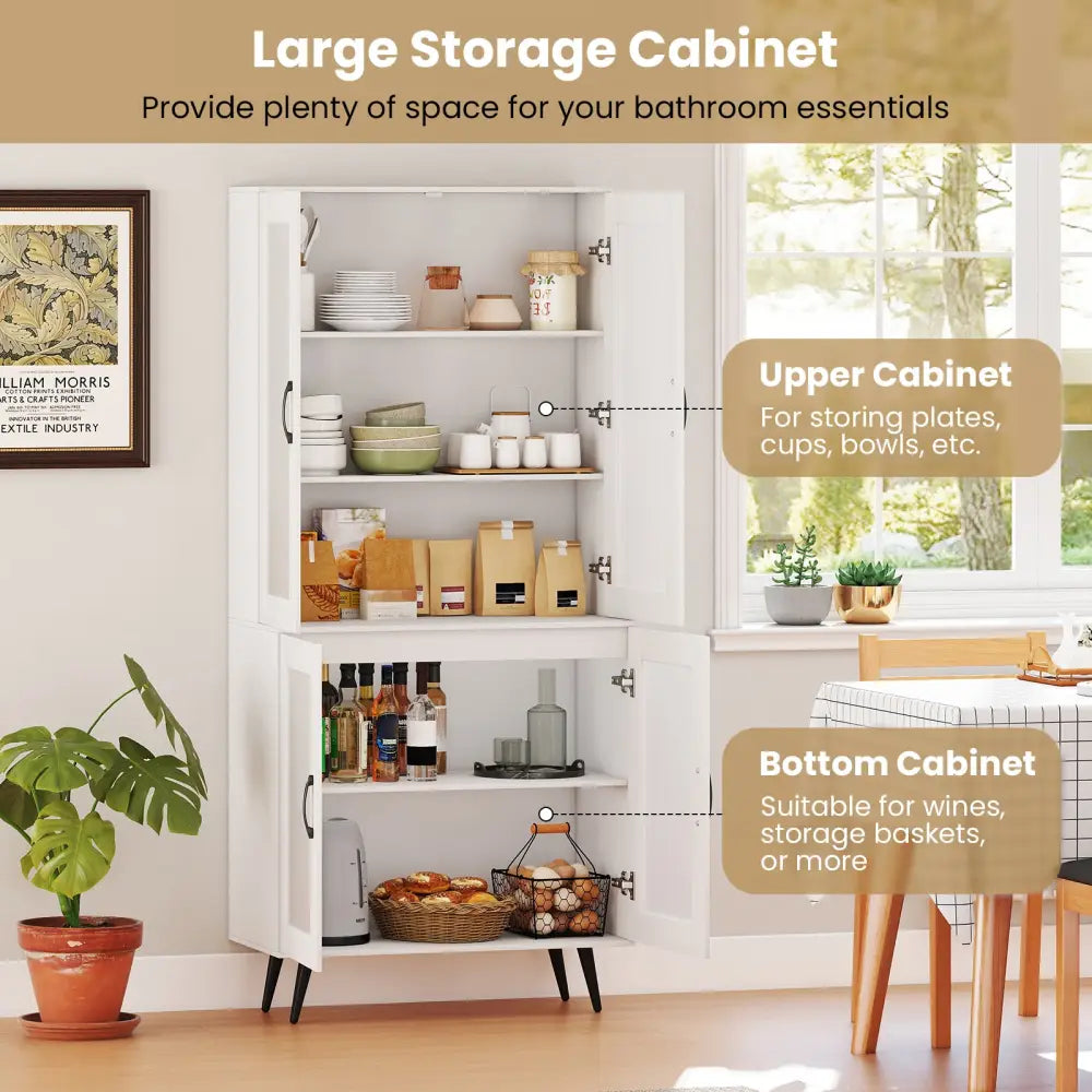 70.5 inch Tall Kitchen Pantry Cabinet Cupboard with 4 Transparent Doors-White - White - Sideboards Cabinets & Buffets