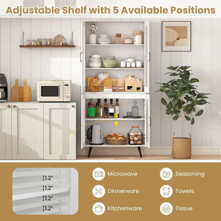 70.5 inch Tall Kitchen Pantry Cabinet Cupboard with 4 Transparent Doors-White - White - Sideboards Cabinets & Buffets