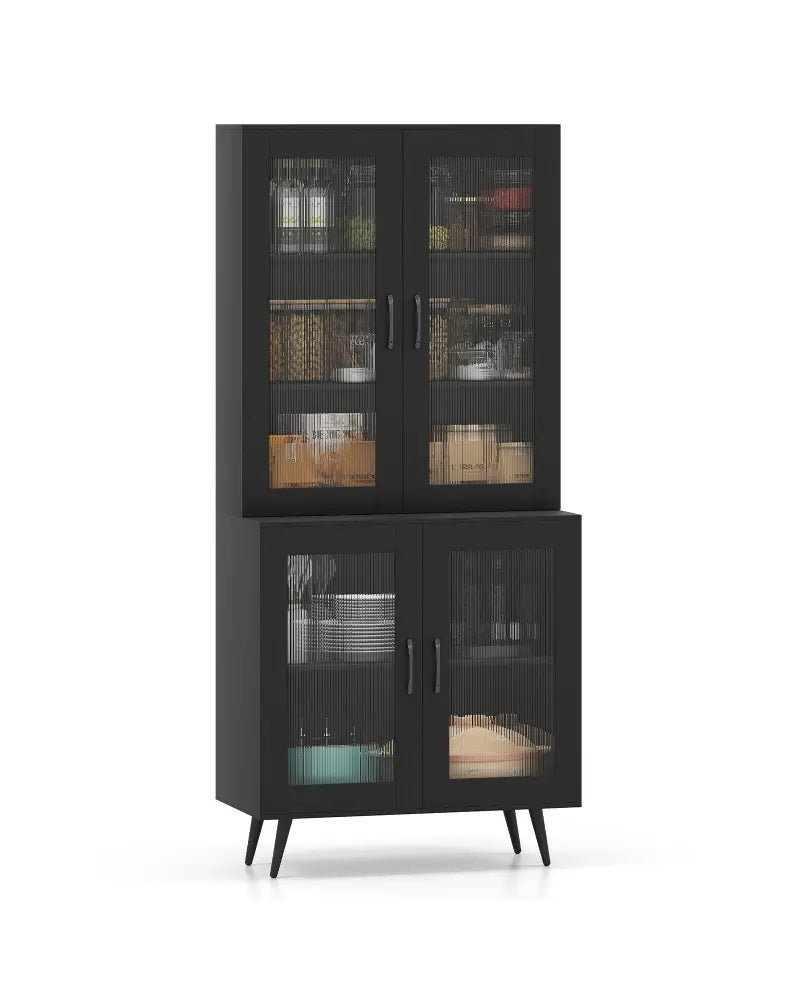 70.5 inch Tall Kitchen Pantry Cabinet Cupboard with 4 Transparent Doors-Black - Black - Sideboards Cabinets & Buffets