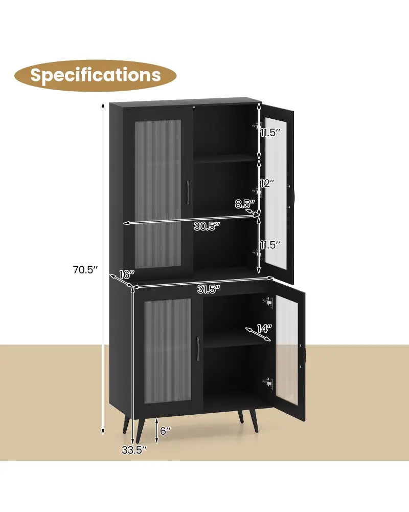 70.5 inch Tall Kitchen Pantry Cabinet Cupboard with 4 Transparent Doors-Black - Black - Sideboards Cabinets & Buffets