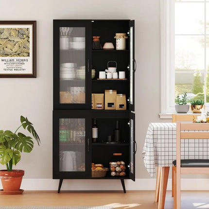 70.5 inch Tall Kitchen Pantry Cabinet Cupboard with 4 Transparent Doors-Black - Black - Sideboards Cabinets & Buffets