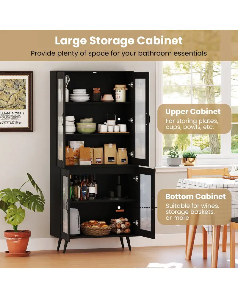 70.5 inch Tall Kitchen Pantry Cabinet Cupboard with 4 Transparent Doors-Black - Black - Sideboards Cabinets & Buffets