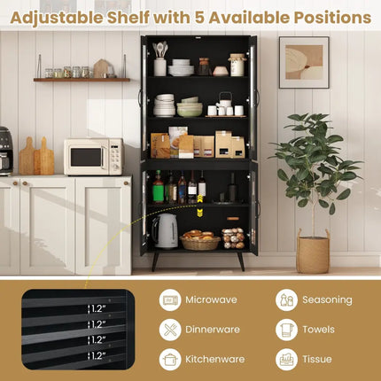 70.5 inch Tall Kitchen Pantry Cabinet Cupboard with 4 Transparent Doors-Black - Black - Sideboards Cabinets & Buffets