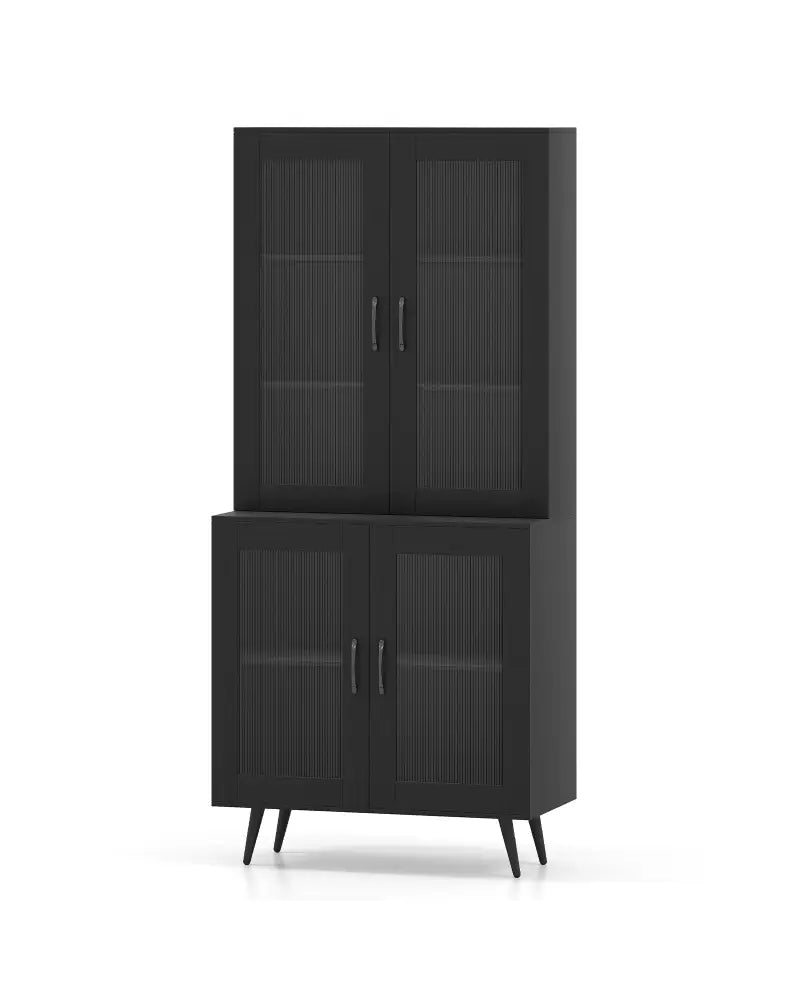 70.5 inch Tall Kitchen Pantry Cabinet Cupboard with 4 Transparent Doors-Black - Black - Sideboards Cabinets & Buffets