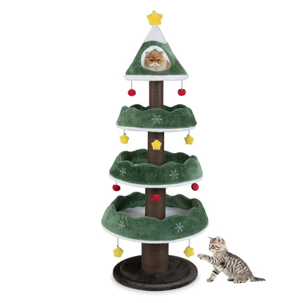 70.5 Inches Tall Christmas Cat Tree with 3 Plush Platforms-Green - Green - Cat Trees Condos & Scratchers