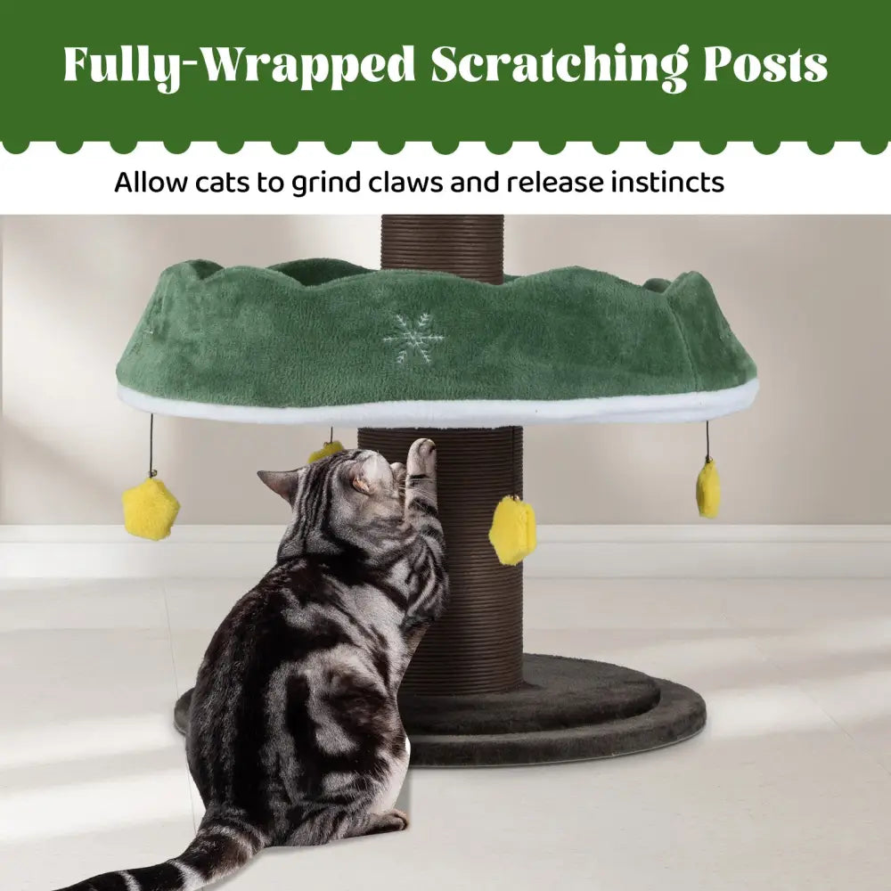 70.5 Inches Tall Christmas Cat Tree with 3 Plush Platforms-Green - Green - Cat Trees Condos & Scratchers