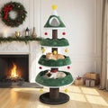 70.5 Inches Tall Christmas Cat Tree with 3 Plush Platforms-Green - Green - Cat Trees Condos & Scratchers