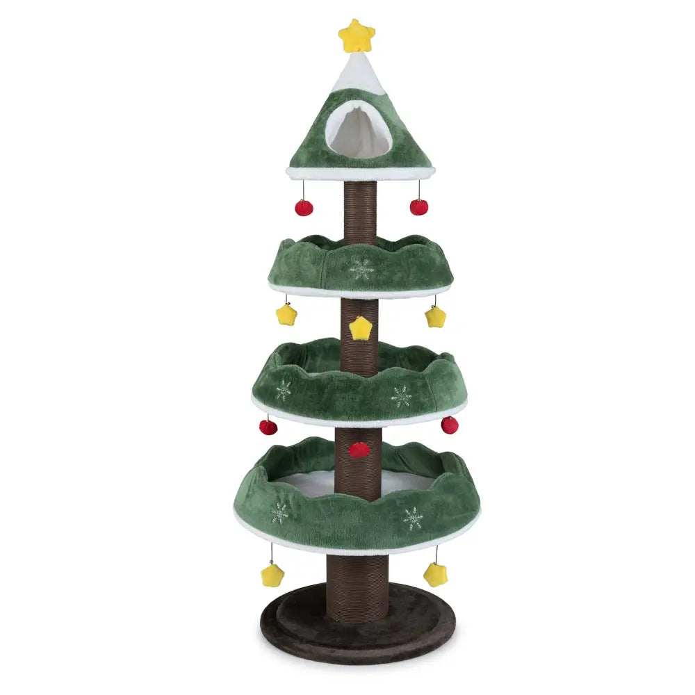 70.5 Inches Tall Christmas Cat Tree with 3 Plush Platforms-Green - Green - Cat Trees Condos & Scratchers