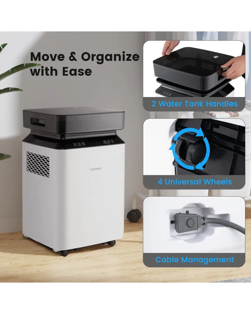 70/90 Pint 4500/6000 Sq. Ft Dehumidifier with Continuous and Auto Mode-70 Pints - White - Dehumidifiers
