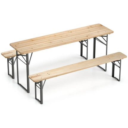 70 Inch 3-Piece Folding Picnic Table with Benches for 6 Fir Wood Portable Bear Camping Table-Black - Black - Picnic