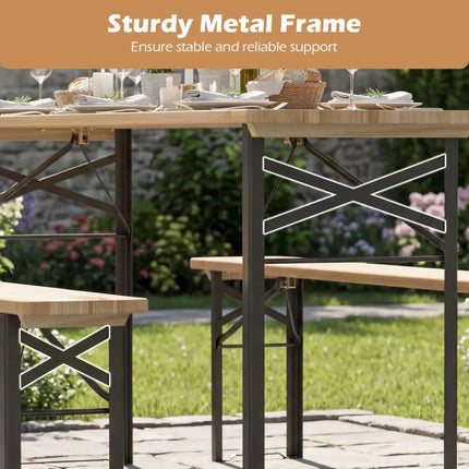 70 Inch 3-Piece Folding Picnic Table with Benches for 6 Fir Wood Portable Bear Camping Table-Black - Black - Picnic