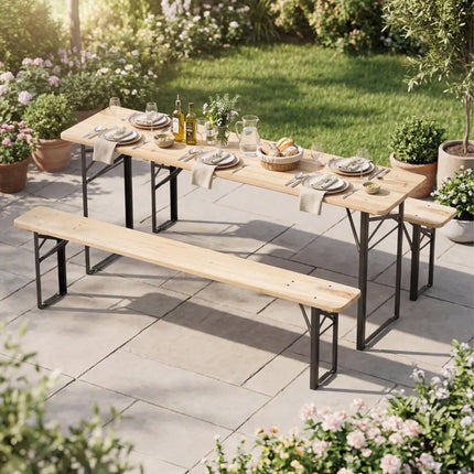 70 Inch 3-Piece Folding Picnic Table with Benches for 6 Fir Wood Portable Bear Camping Table-Black - Black - Picnic